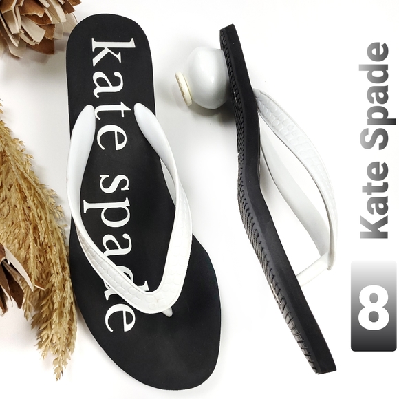 kate spade Shoes - Kate Spade Black White Heeled Thong Sandals 8